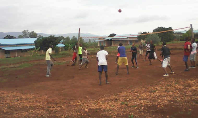 Students playing volleyball